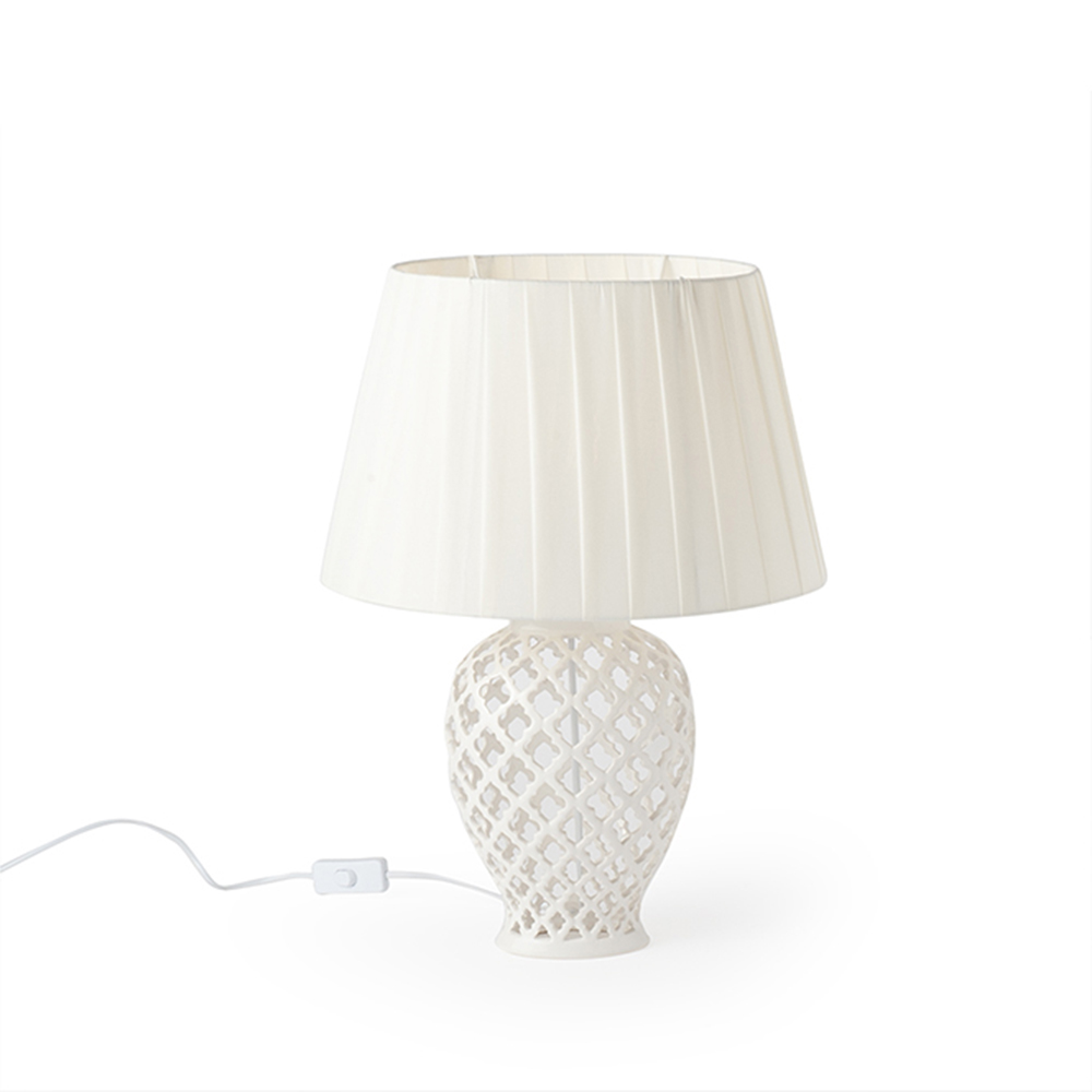 Lampada Potiche Ovale in porcellana - Cappello avorio plissettato