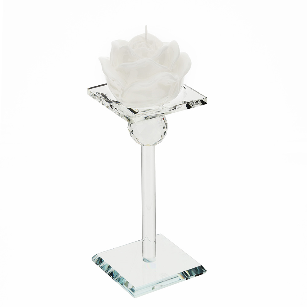 Set Portacandela in Cristallo con Candela Rosa Bianca - Essenza Candle