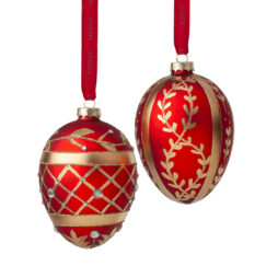 Box 2 uova Vetro soffiato rosso e oro - Hervit Creations