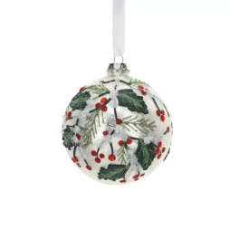 Sfera in Vetro Soffiato Bianca e Argento - Hervit