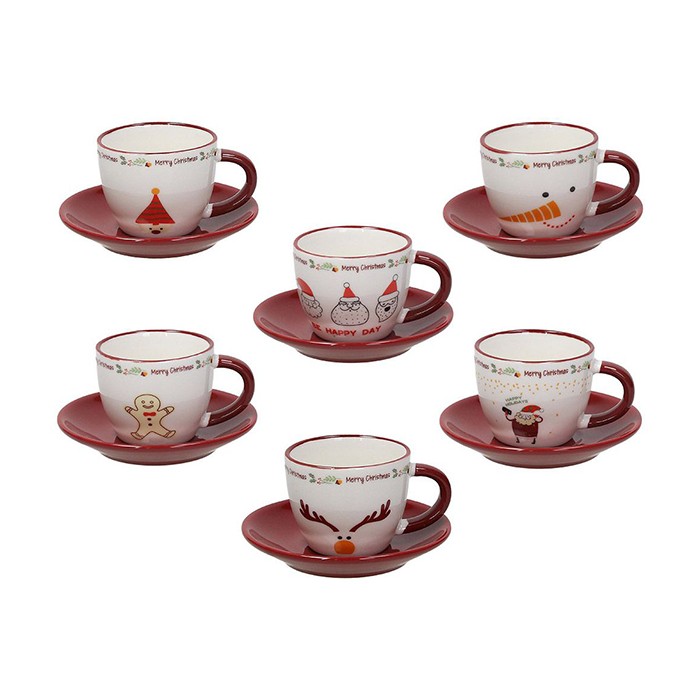 Tognana – 6 tazze caffè con piattini natalizie Cucina Accessori Saldi Tognana - 6 tazze caffè con piattini natalizi: ogni tazza ha un decoro natalizio diverso (albero, pupazzo di neve, omino di pan di zenzero, renna, Babbo Natale e gufetti) con dettagli rossi coordinati.