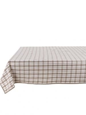 Tovaglia Cotone Cerato a quadretti Country Farmahouse Blanc Mariclo f Cucina Tessile Saldi Un tavolo rettangolare è decorato con il Tovaglia Cotone Cerato a quadretti Country Farmhouse Blanc Mariclo, caratterizzato da un disegno a scacchi beige e bianchi ordinatamente drappeggiati per un affascinante stile country farmhouse.