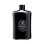 Un flacone nero rettangolare da 400 ml con un tappo nero rotondo con la scritta "Argan - Profuma Bucato - Hypno Casa" in bianco.