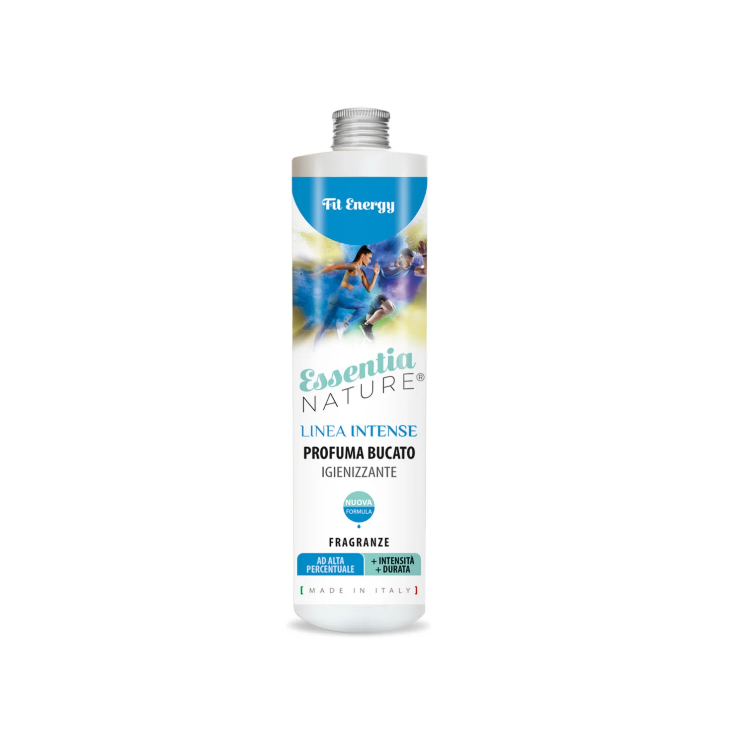 Fit Energy – Profumo per il Bucato – Essentia 250 ml Essentia 250 ml Flacone da 250 ml di Essentia Profumo per il Bucato Fit Energy, con uomo e donna attivi sull'etichetta e scritta "Made in Italy".