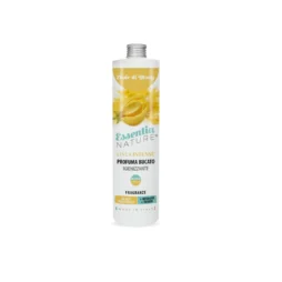 Un flacone bianco da 250 ml di Essentia Elisir di Ylang Profumo per il bucato, con design a tema limone, testo giallo e verde e tappo argentato, si trova in posizione verticale su sfondo bianco.