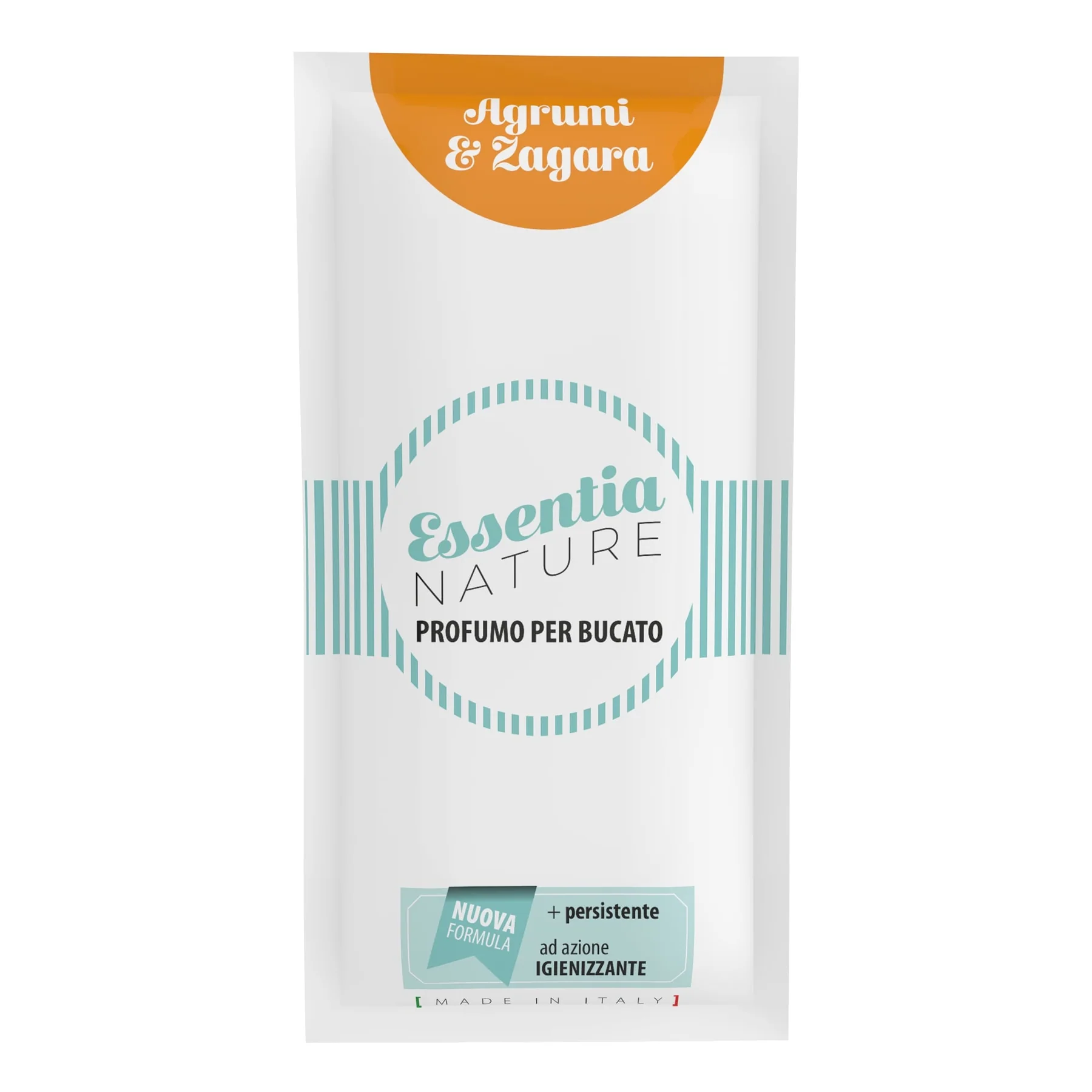 Agrumi And Zagara – Monodose 20 ml -Essentia Nature Essentia Nature Monodose da 20 ml della fragranza per bucato Agrumi e Zagara di Essentia Nature, con etichetta bianca e verde acqua. Prodotto in Italia, offre una formula fresca, a lunga durata e igienizzante per un profumo vibrante.